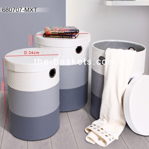 Marble pattern printed fabric round laundry with cover lid