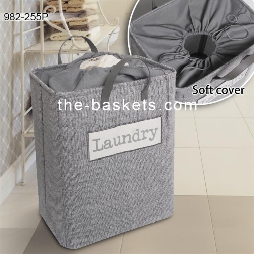 Fabric laundry hamper with long handles