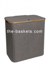 Foldable Fabric Storage Basket with Bamboo Top Edge