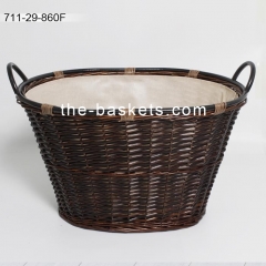 Willow basket with water resistant liner and wire handle