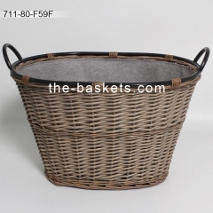 Willow basket with water resistant liner and wire handle