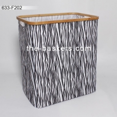 Foldable Fabric Storage Basket with Bamboo Top Edge