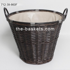 Willow basket with water resistant liner and wire handle