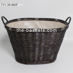 Willow basket with water resistant liner and wire handle