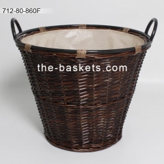 Willow basket with water resistant liner and wire handle
