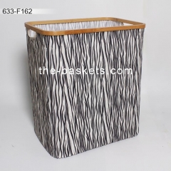Foldable Fabric Storage Basket with Bamboo Top Edge