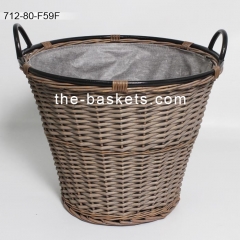 Willow basket with water resistant liner and wire handle