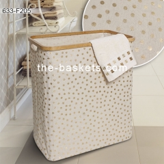 Foldable Fabric Storage Basket with Bamboo Top Edge