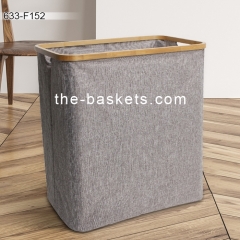Foldable Fabric Storage Basket with Bamboo Top Edge