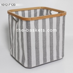 Foldable storage basket with water resistant PE coating at backside and bamboo top edge