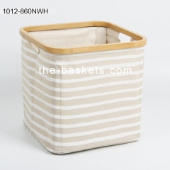 Foldable storage basket with water resistant PE coating at backside and bamboo top edge