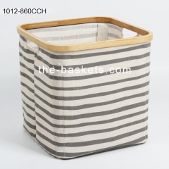 Foldable storage basket with water resistant PE coating at backside and bamboo top edge