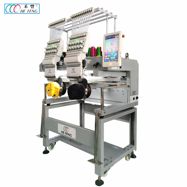 Compact 2 heads cap tshirt embroidery machine