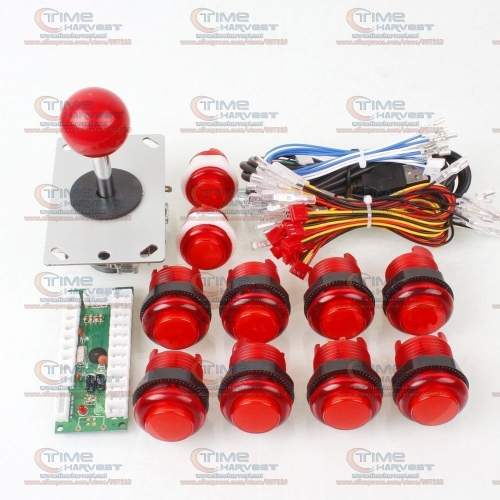Arcade Joystick DIY Kits with 1 Player USB LED Encoder 8 Way Joystick Controllers +5V LED Illuminated Push Button for Game MAME 