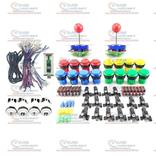 Arcade Joystick DIY Kits with 2Players USB LED Encoder Long shaft Joystick Controller LED Illuminated Push Button for Game MAME 