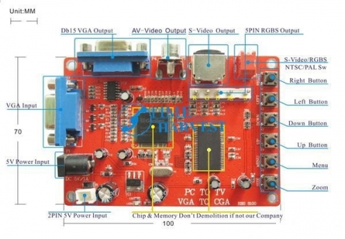 VGA TO CGA CVBS S-VIDEO CONVERTER BOARD VIDEO BOARD ARCADE MACHINE PARTS GAME MACHINE ACCESSORY