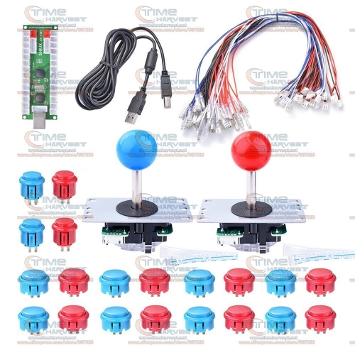 DIY arcade joystick handle set kits with 5 pin Joystick 24mm / 30mm push buttons spare parts USB cable for to PC joystick plate