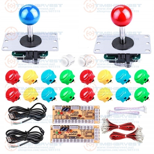 2 Players DIY Arcade Joystick Kits set With 18 original Sanwa Buttons + 2 Sanwa Joysticks + 2 USB Encoder + all wires necessary