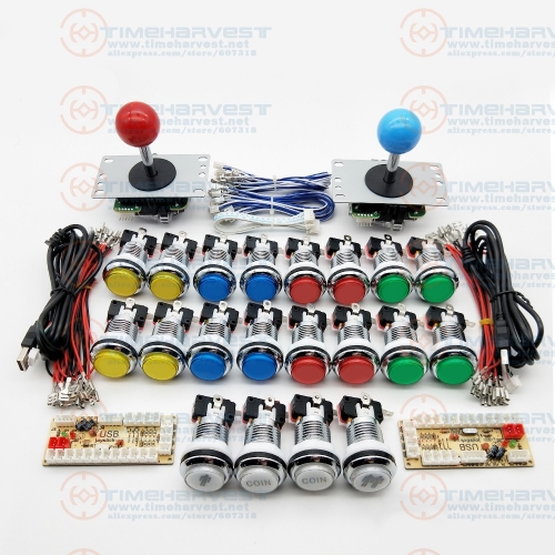 Zero Delay Arcade cabinet DIY kit for 5V LED chrome push button SANWA Joystick 1 & 2 player COIN button USB to PC / Raspberry Pi