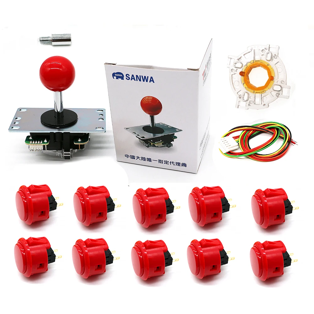 Arcade Game Kit With Sanwa Original Joystick + 10 OBSF-30 30mm Push Button +Octagonal Gate Restrictor + 1.5CM Extender+ 5P Cable