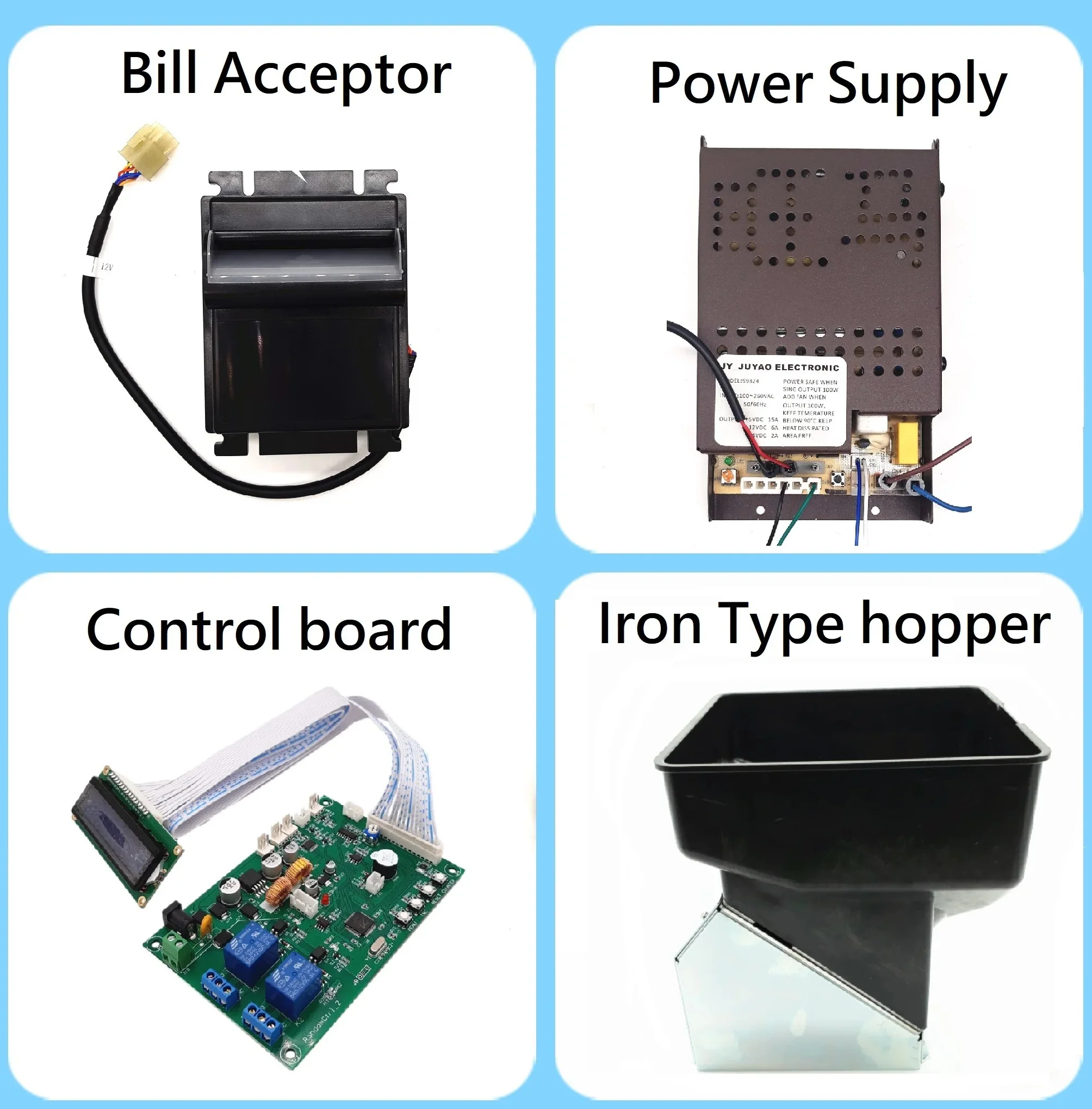 LCD Display Coin Changer Kit with JY-146 Control Board Bill Acceptor Power supply Coin Hopper for Bill Acceptor to Coin Token