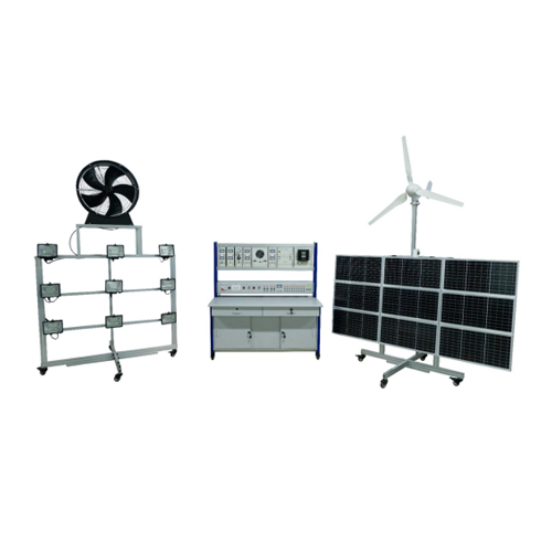 Equipamento de treinamento para escolas de energia solar e eólica, bancada de trabalho educacional para treinamento em energias renováveis.
