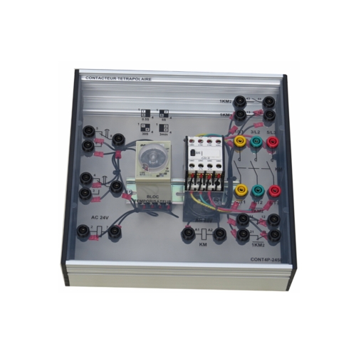Contator tetrapolar, equipamento educacional escolar, equipamento para educação profissional, equipamento para treinamento em eletricidade.