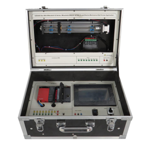 Box With Mitsubishi Q Series, Mitsubishi GS2107-WTBD-N and Elector-Mechanical Ball Screw Application School Training Bench School Laboratory Equipment Educational Electrical Training Equipment