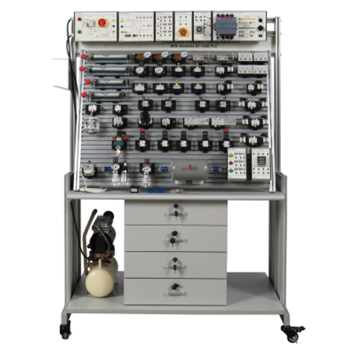 Banco de trabajo neumático proporcional con PLC Siemens S7-1200. Equipo didáctico para escuelas. Equipo de formación en mecatrónica.