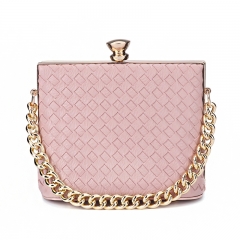 PU2133 Wholesale Mini Metal Frame Woven Knitted Laides Clutch Bag Purse With Chain