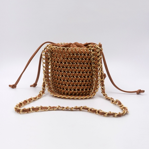 EV175 Designer fashion new style hand-woven chain bucket women's pu shoulder small crossbody bag