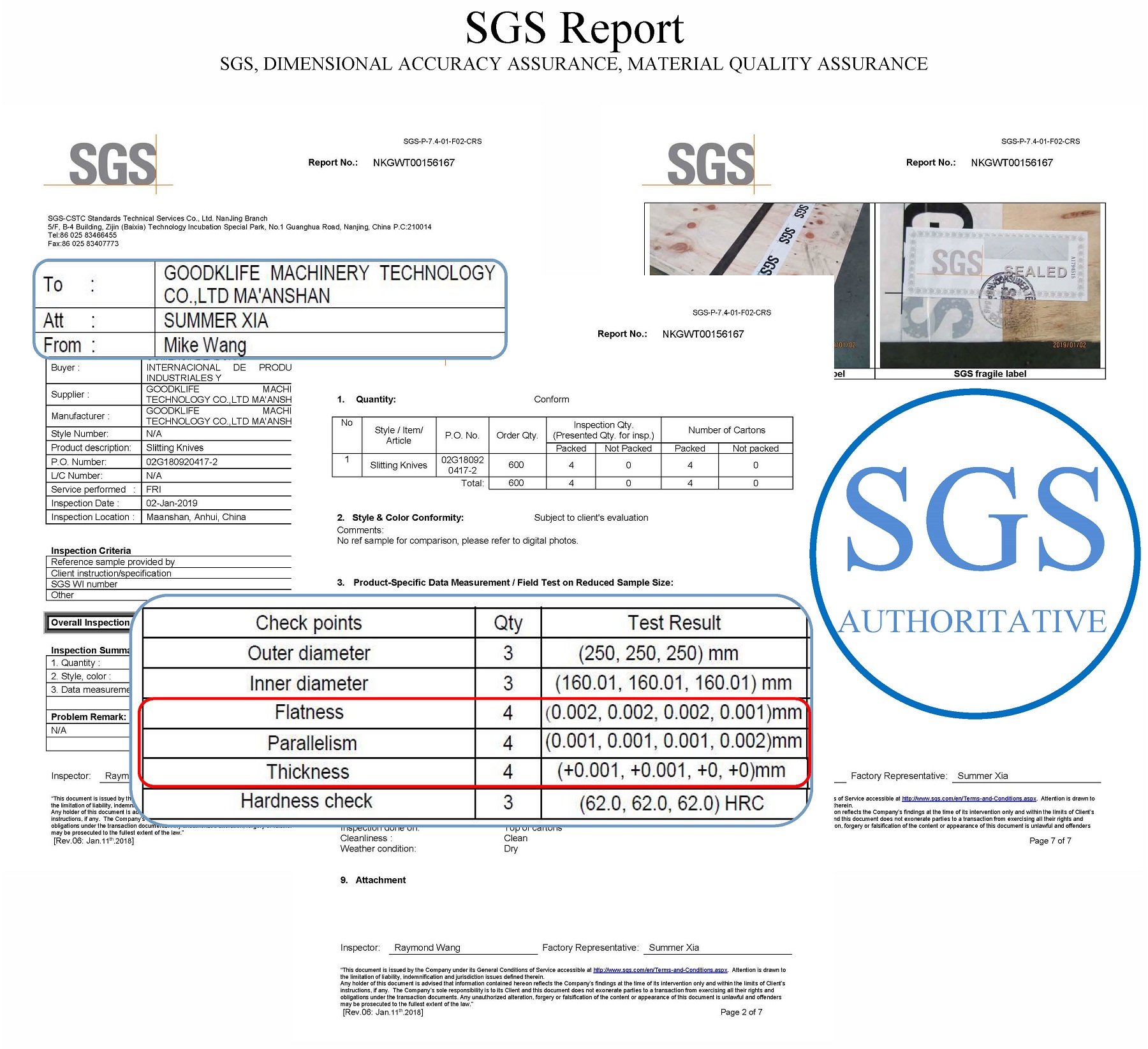 SGS Report of Goodklife High Precision Slitting Knives