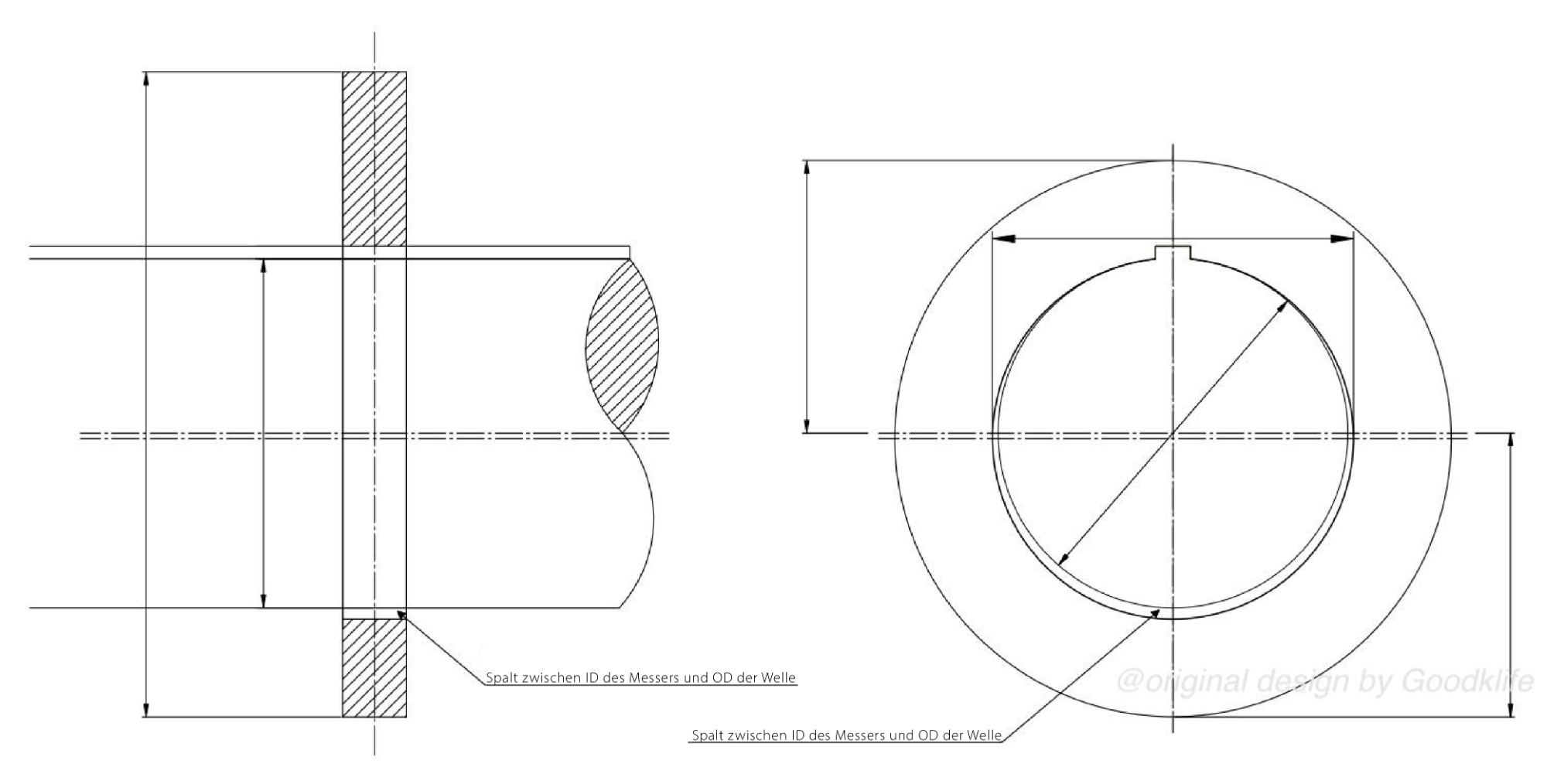 Spalt zwischen ID des Messers und OD der Welle verursacht radialen Schlag