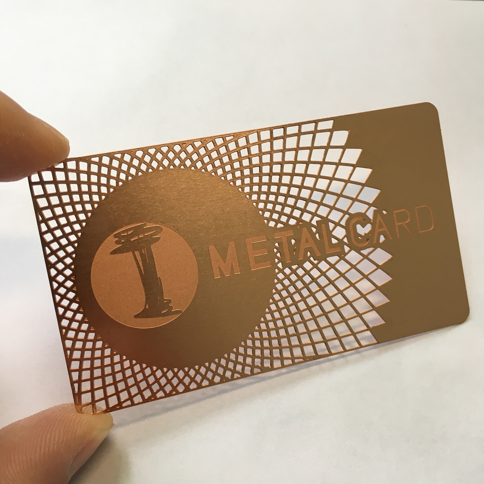 Etched recessed logo rose gold metal business cards