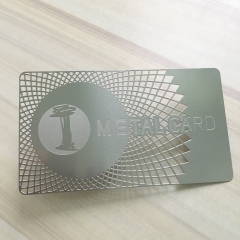 Stainless steel business cards with etched logo and cut background