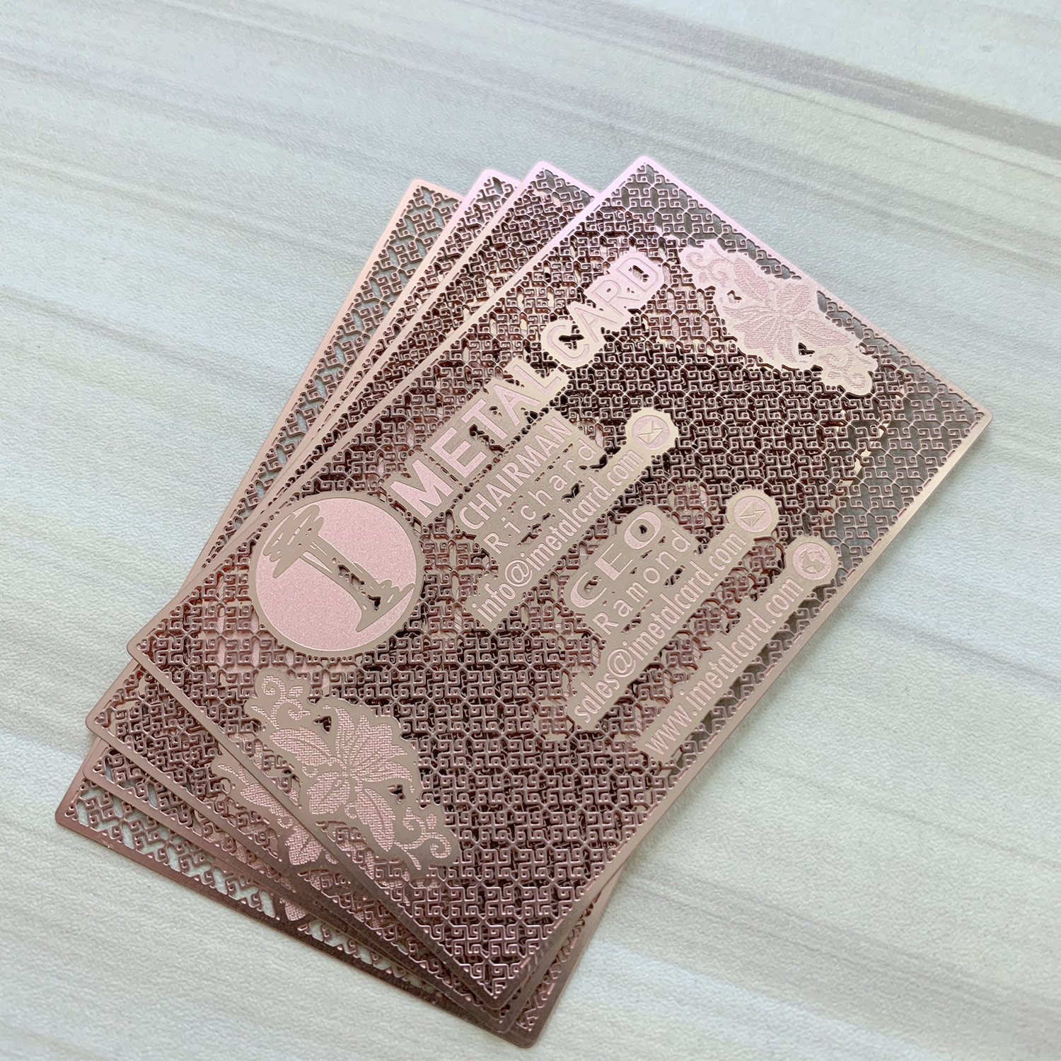Thin rose gold metal business cards