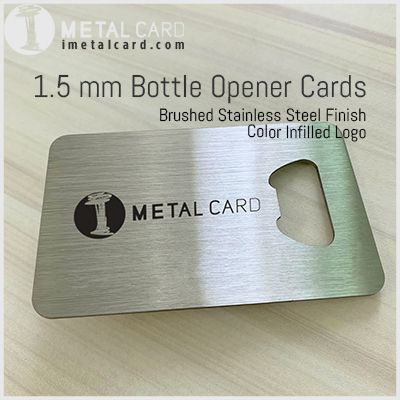 Brushed stainless steel business card bottle opener