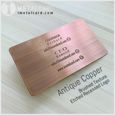 Brushed antique copper metal business card
