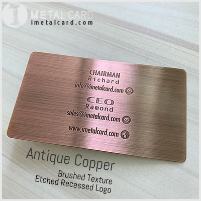 Antiique copper brushed metal business card