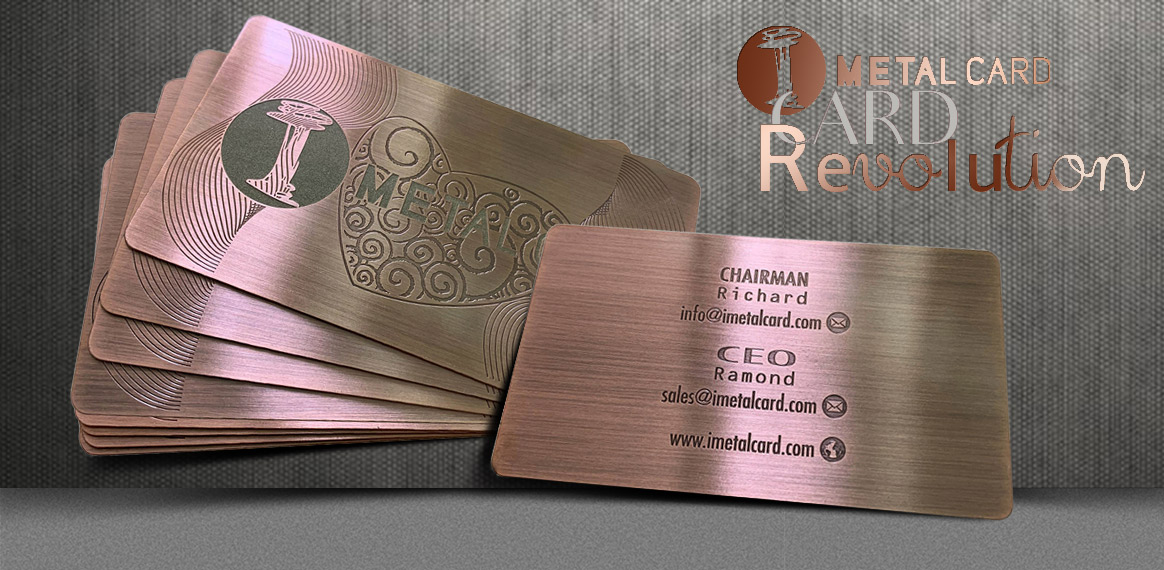 Antique copper metal business cards