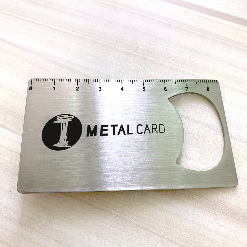 Metal business card bottle opener