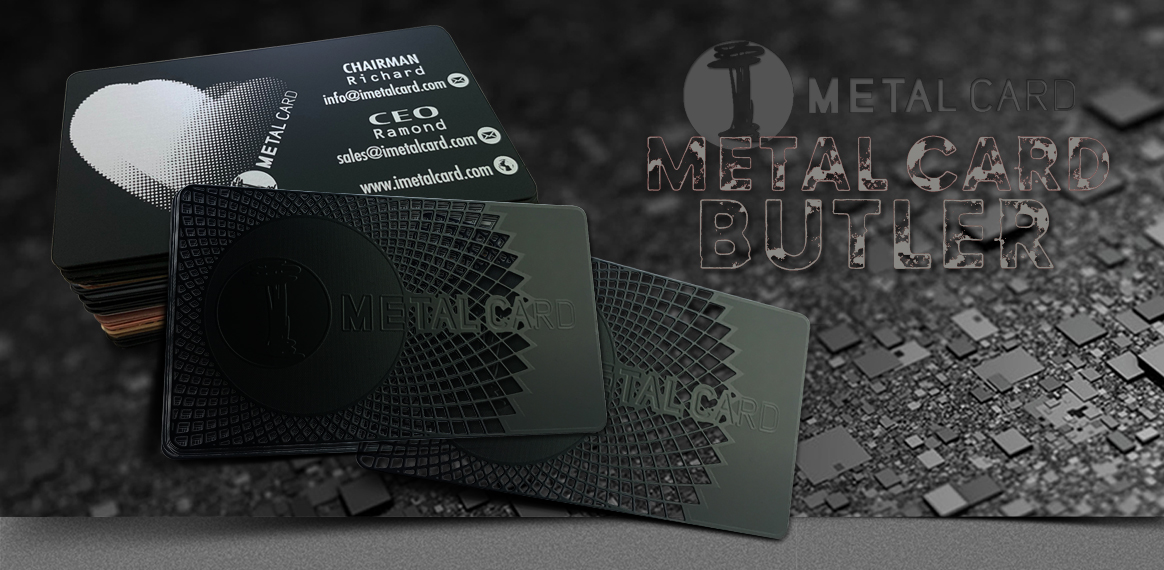Black business cards made of metal