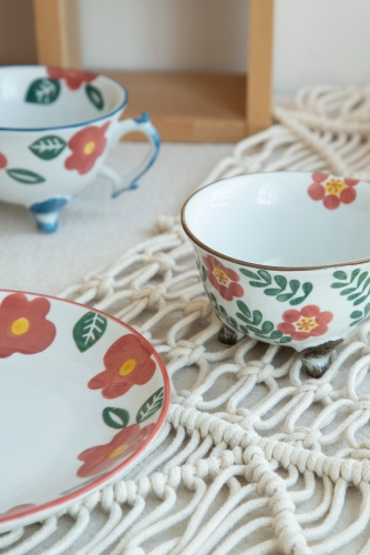 Vintage Hand Painted Florals Three-Footed Mug