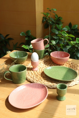 Embossed Pink and Green Tableware Collection