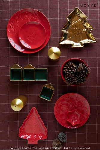 Christmas Golden Decoration and Shiny Red Tableware