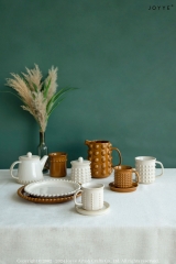Vintage Amber Tone Embossed Stoneware Tableware Collection