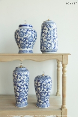 Timeless Blue and White Stamping Floral Ceramic Vase Collection