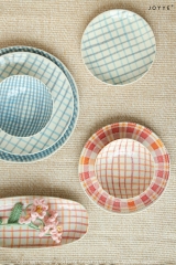 Sweet Hand-painted Check Ceramic Dinnerware and Crochet Flowers