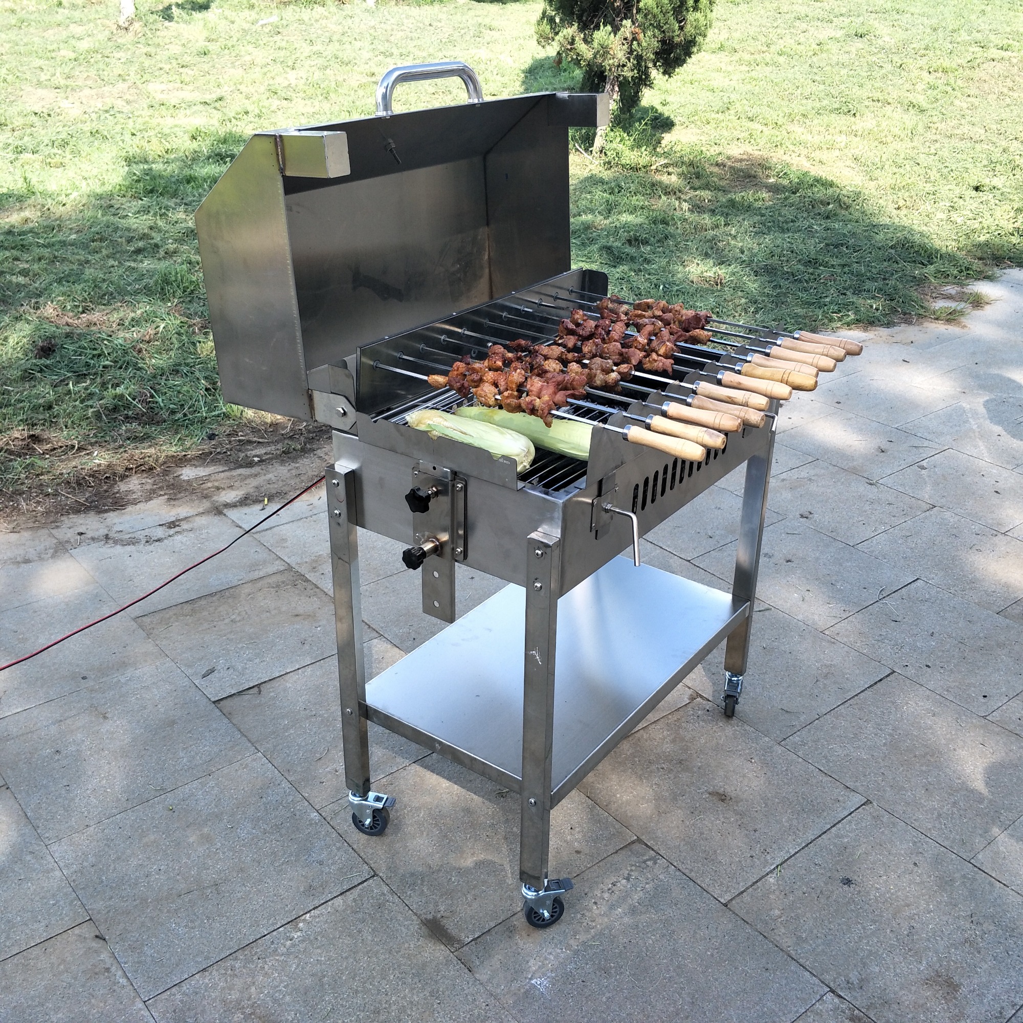 Portable charcoal grills rotating bbq skewer cyprus grill rotisserie with lid