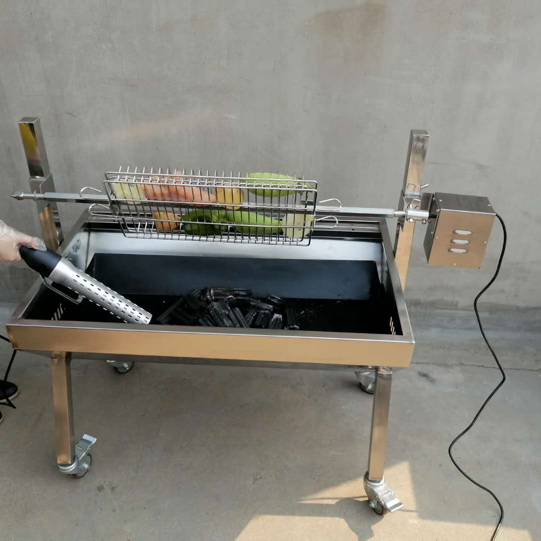 Stainless Steel Universal Grill Rotisserie Spit Rod Flat Basket